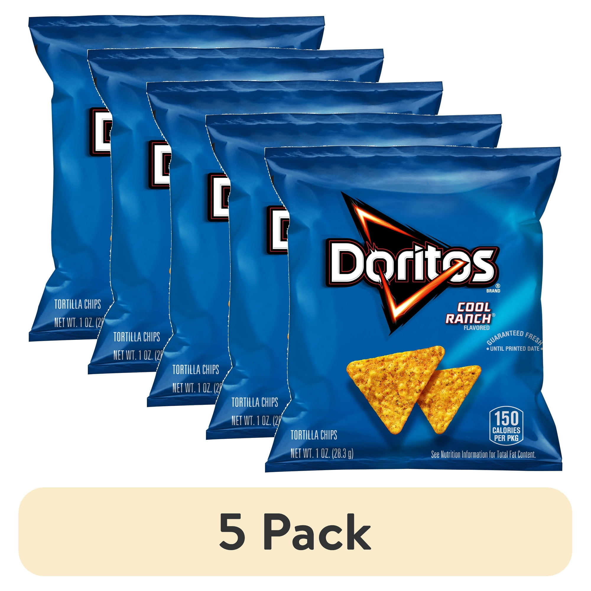 (5 pack) Doritos Cool Ranch Flavored Tortilla Snack Chips, 1 oz Bag