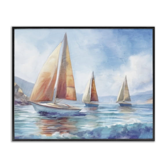 Stupell Industries Tropical Three Boats Drifting Black Framed Giclee Art, 14 x 11, by Kim Allen