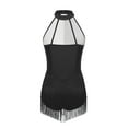 thumbnail image 4 of inlzdz Women's Shiny Sequin Jazz Latin Dance Leotard Tassel Hem Bodysuit Rumba Samba Dancing Outfit Black S, 4 of 5
