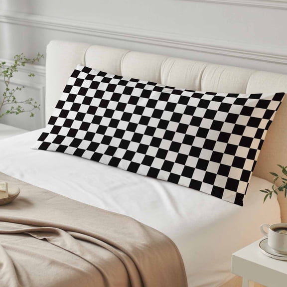 Simple Black White Checkered Body Pillow Cover, Pillowcase Protectors with Zipper, Breathable Decorative Throw Pillow Case Cover, Lattice Buffalo Plaid Pillow Shams for Couch Sofa 20x60Inch