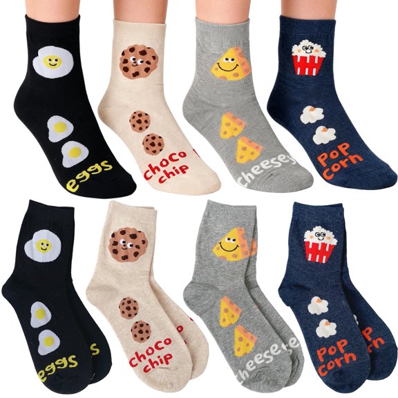 Tumao 4 Pairs Funny Socks Cookie Cheese Popcorn Crew Socks Soft Thin Lightweight Breathable Athletic & Casual