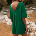 thumbnail image 4 of Idoravan Green Jumpsuit Women Casual Women's Solid Oversized Athletic Tee Romper Back V Neck Half Short Sleeve Wearing Both Front And Back Workout Rompers Casual Shorts Jumpsuit With Pockets, 4 of 8