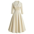 thumbnail image 5 of Formal Dresses for Women Satin Long Sleeve V Neck Lapel Collar Slim Fit A Line Flowy Midi Dress Wedding Guest Dress, 5 of 6