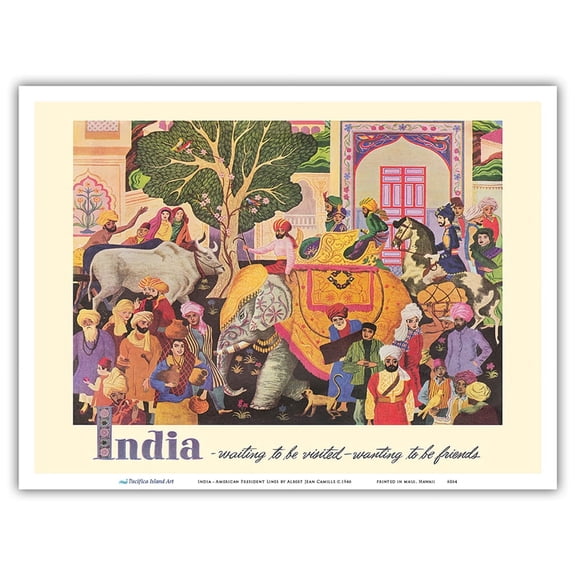 India - Hathi Howdah - American President Lines - Vintage Ocean Liner Travel Poster by Albert Jean Camille c.1946 - Master Art Print (Unframed) 9in x 12in