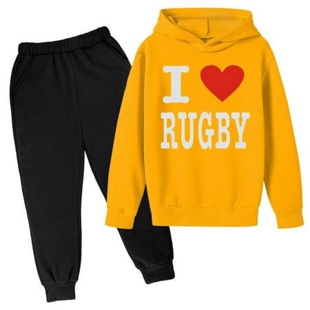 

Hoodie Outfits 2 piece for Boy New Hoodie Sweatsuits Rugby Football Letter Printed Hoodie Pants Children s Fashion Trend American Football Fans Sports Athletic Z02-Yellow 100