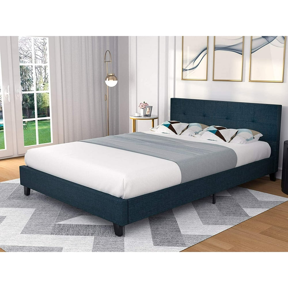 mecor Upholstered Linen Queen Platform Bed/Metal Frame with Tufted