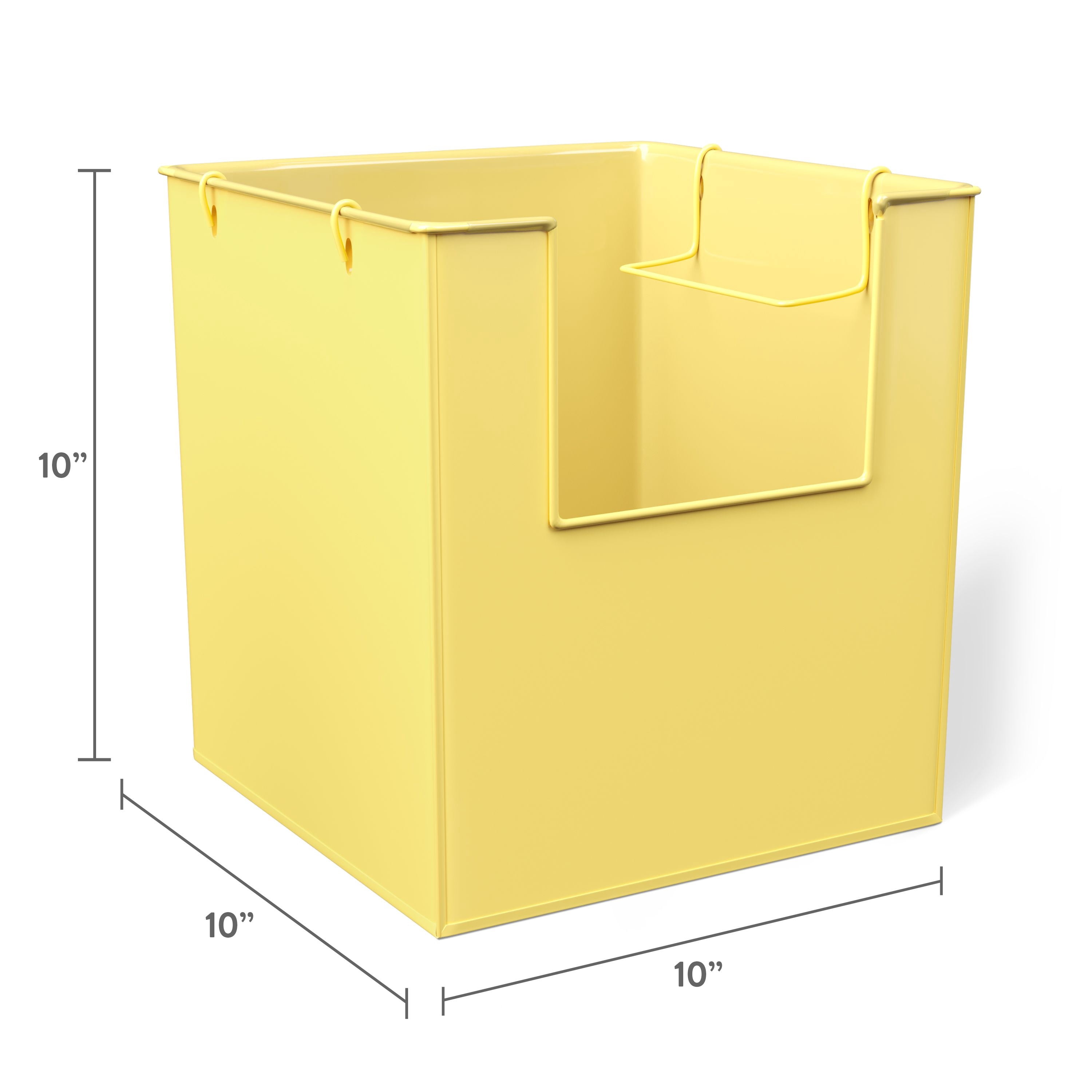 Mainstays Kids Medium Yellow Stacking Open-Front Metal Storage Basket with Handles, 3 Pack
