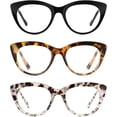 thumbnail image 1 of JM 3 Pack Stylish Cat Eye Reading Glasses for Women, Blue Light Blocking Funky Computer Readers Spring Hinge, 1 of 7
