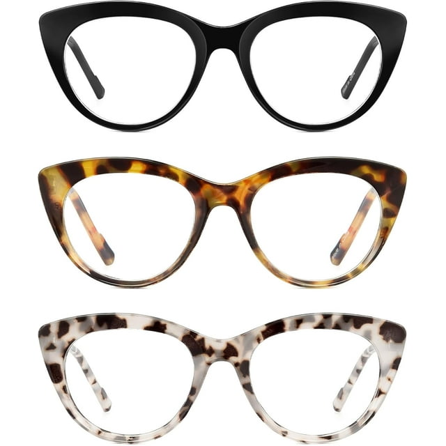 Lot de 3 Lunettes de Lecture Il de Chat Élégantes pour Femmes, Blocage de Lumière Bleue Lecteurs d'Ordinateur Funky Charnière à Ressort