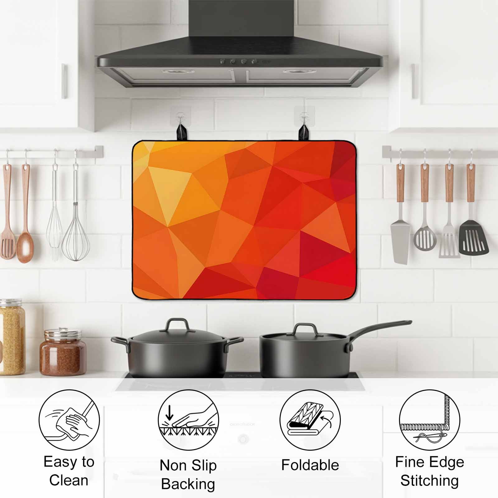 Red Orange Stove Top Cover for Electric Stove, Heat-proof & Non Slip Glass Top Stove Cover Protector, Modern Abstract Ombre Geometric Aesthetic Kitchen Flat Cooktop Rubber Mat 24x21 Inches