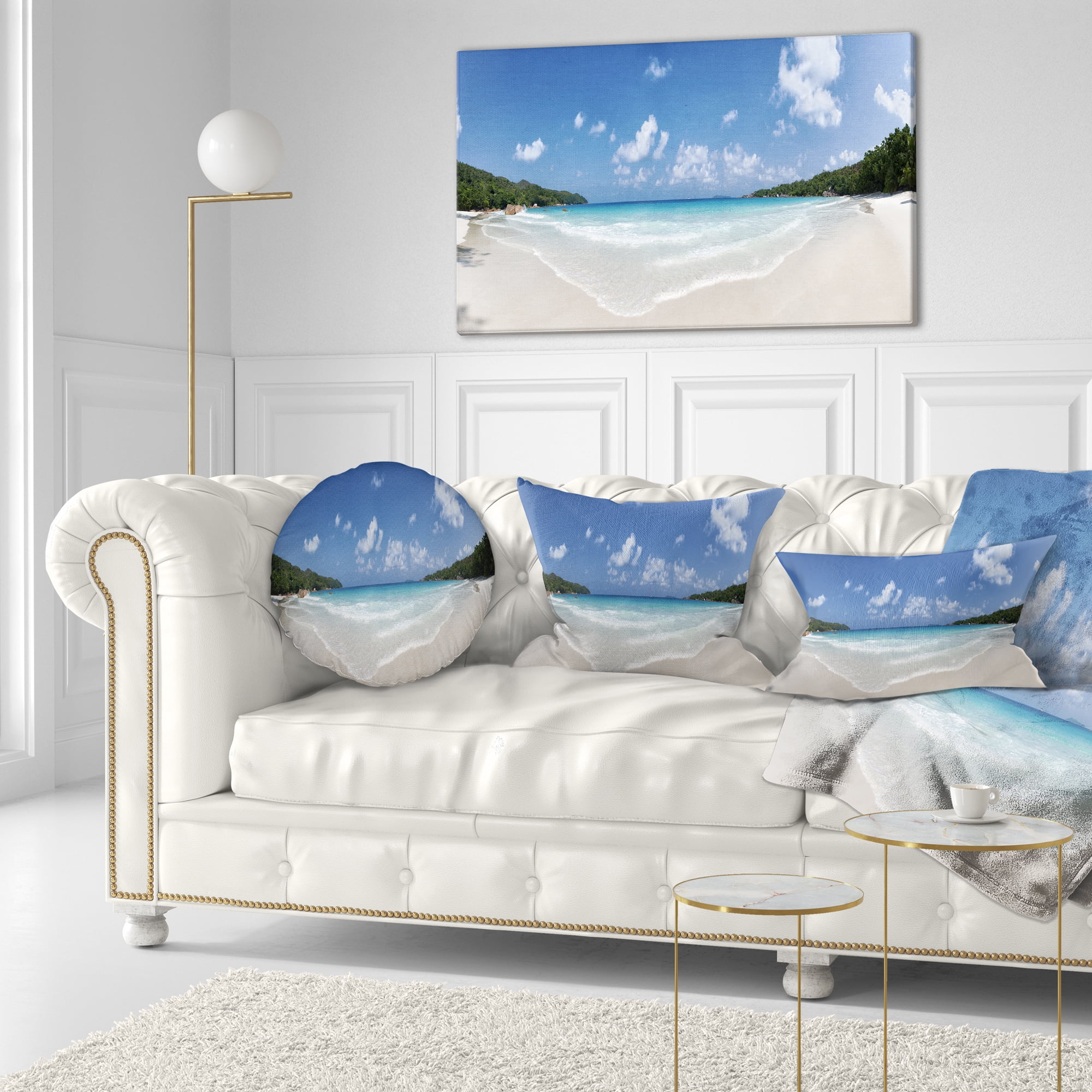 Designart Blue Seychelles Island Panorama - Seascape Throw Pillow - 12x20