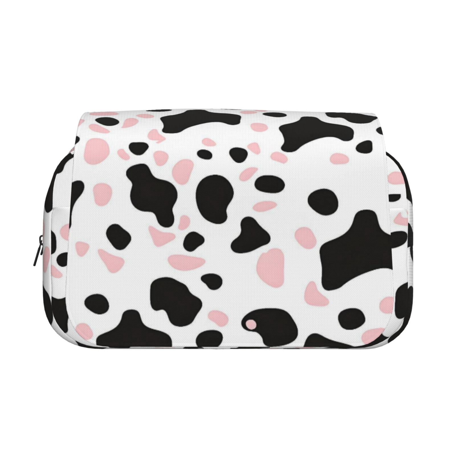 Large-Capacity Flip-Top Double-Layer Pencil Case, Multi-Functional Pocket Pen Case, Durable Stationery Organizer Simple Cow Print Pattern White Background, Pink And White_1