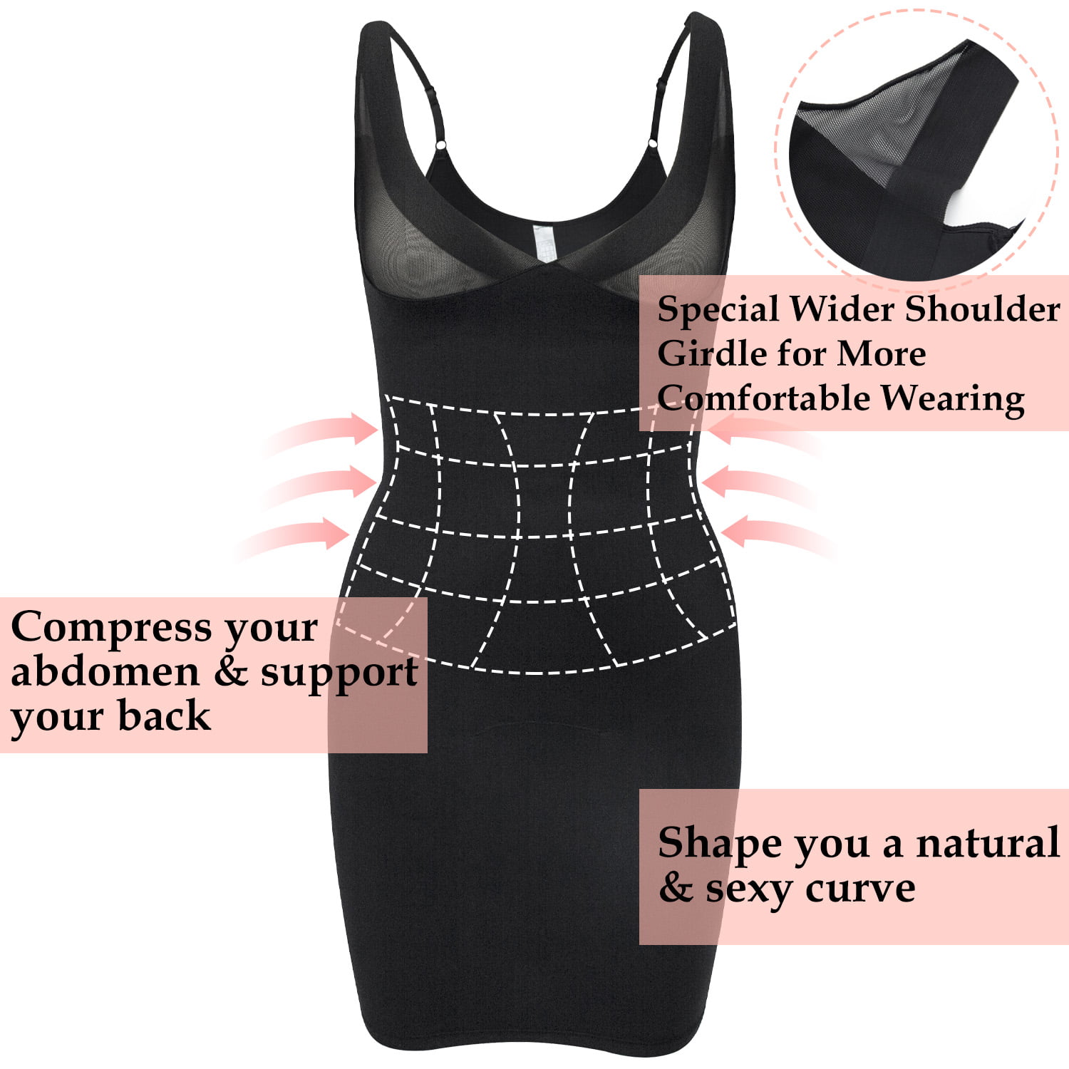 QRIC Full Slips for Women Under Dresses Tummy Control Dress Slip Shapewear  Seamless Body Shaper Cami 