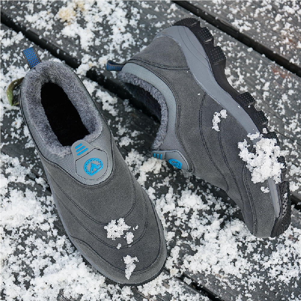 Mens Non-Slip Snow Boots Winter Outdoor Sports Shoes Fashion Casual Cotton Shoes Warm Fur Lined Hiking Shoes Gray 8.5 UK