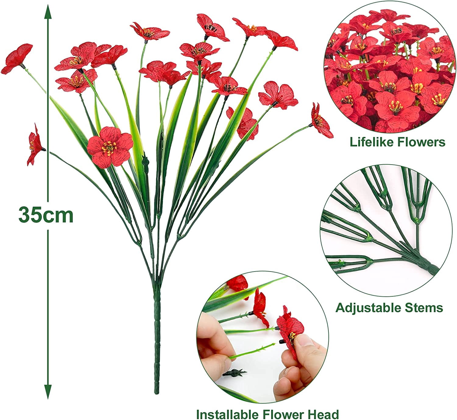 Artificial Flowers for Outdoors Faux Plastic Plants Fake Flowers UV Resistant Greenery Shrubs for Garden Porch Home Window Box Decor (Red)
