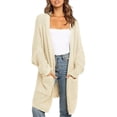 thumbnail image 1 of Cárdigan para mujer, cárdigan largo de punto grueso y liso, abrigo de punto gofre para otoño e invierno para mujer, suéter informal de manga larga con frente abierto y bolsillo, 1 of 5
