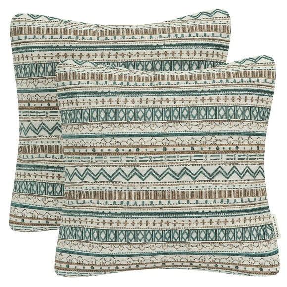 Mika Home Lot de 2 Housses de Coussin Carrées Décoratives pour Canapé Motif Géométrique Rayé Bohème 18X18 Pouces Vert Taupe Crème