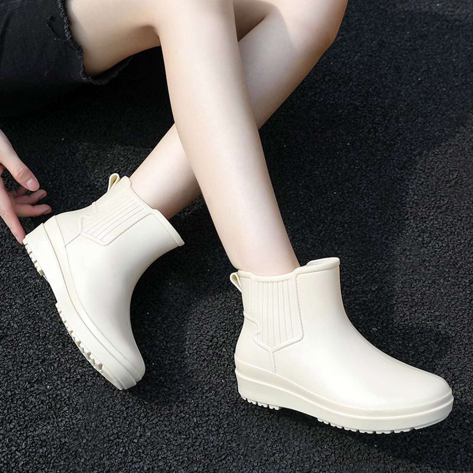 Mzoazpie Women's Rain Boots, Waterproof Non- Ankle-High Boots, Solid Color Print Shoes Outdoor