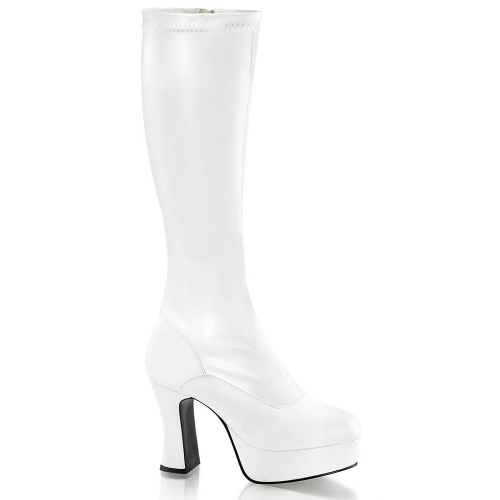 white tall heel boots