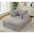 thumbnail image 3 of 47.7" Oversized Corduroy Chaise Longue with Ottoman, Deep Seat Reclining Chair Sofa, Comfy Thicked Upholstered Pad Chair with Foot Stool, Oversize, Movable Ottoman (Light Grey), 3 of 12