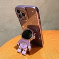 thumbnail image 5 of Compatible for iPhone 13 Pro Max 6.7 Inch Bling Plating Astronaut Hidden Stand Case, Cute 6D Stand Glitter Phone Case for Women Girls Soft TPU Shockproof Back Cover - Purple, 5 of 12