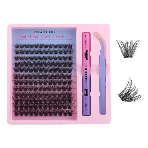 Kit De Extensión De Pestañas para Mujeres,144 Pestañas Individual DIY Extensiones de Pestañas con Pinzas Cepillos Pegamento