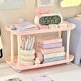thumbnail image 4 of 2-Tier Table Shelf Organizer, Cute Plastic Storage Rack Shelf Square Tray Desk Stand Table Storage Organizer Shelves (Pink), 4 of 6