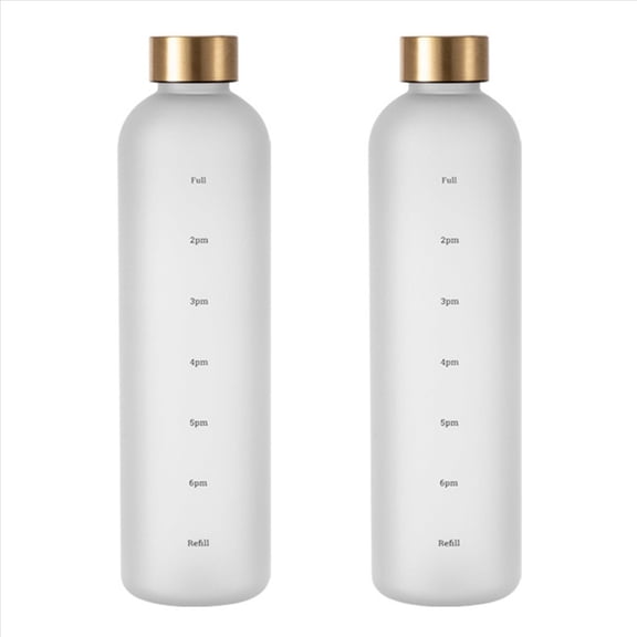 New Arrivals 2X 1L Water Bottle with Time Marker 32 OZ Motivational Reusable Fitness Sports Leakproof Frosted Plastic White