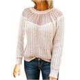 thumbnail image 2 of Qertyioot Chandails Tricotés pour Femmes, Mode d'Été Décontractée Ample à Manches Longues Uni en Dentelle Patchwork à Col Rond Blouse Chandail, 2 of 5