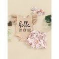 thumbnail image 2 of BABAMOON Newborn Baby Girls Summer Clothes Fly Sleeve Letters Print Romper with Flower Shorts and Headband Outfits, 2 of 9