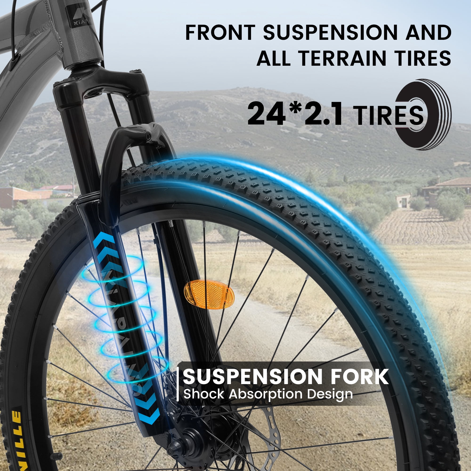 Ambifirner 24/26 Inch Adult Mountain Bicycle with 21 Speeds, Front Suspension, Steel Frame, Disc Brake, Off-Road MTB for Men Sports, Outdoors Bike