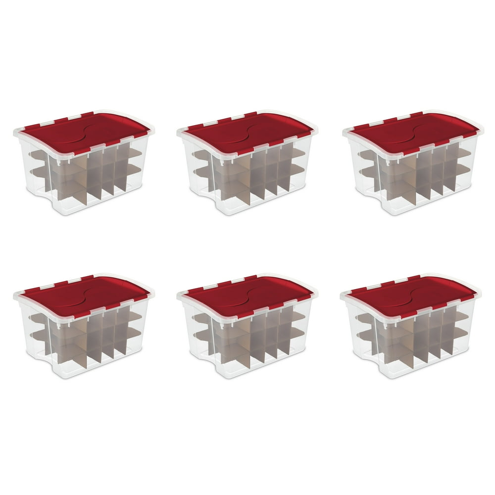 Sterilite 48 Qt. Hinged Lid Ornament Storage Box Rocket Red Set of 6