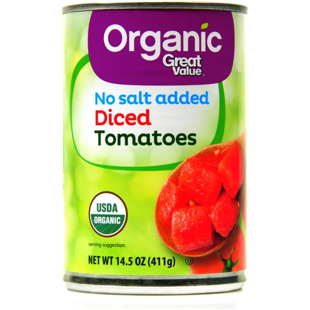 Great Value Organic No Salt Added Diced Tomatoes, 14.5 oz