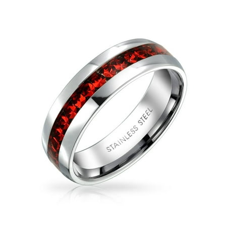 Pink Tourmaline Mens Ring - Channel Set Crystal Eternity Band Ring Birth Month For Women Mens Silver Toned Stainless Steel Polished Finish