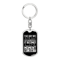 thumbnail image 1 of The Moment We Join Stainless Steel or 18k Gold Premium Swivel Dog Tag Keychain, 1 of 8