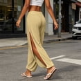 thumbnail image 2 of Levmjia Women Solid Color Side Slit Wide Leg Pants High Waisted Elastic Waist Casual Yoga Trousers for Summer Beach Vacation, 2 of 9