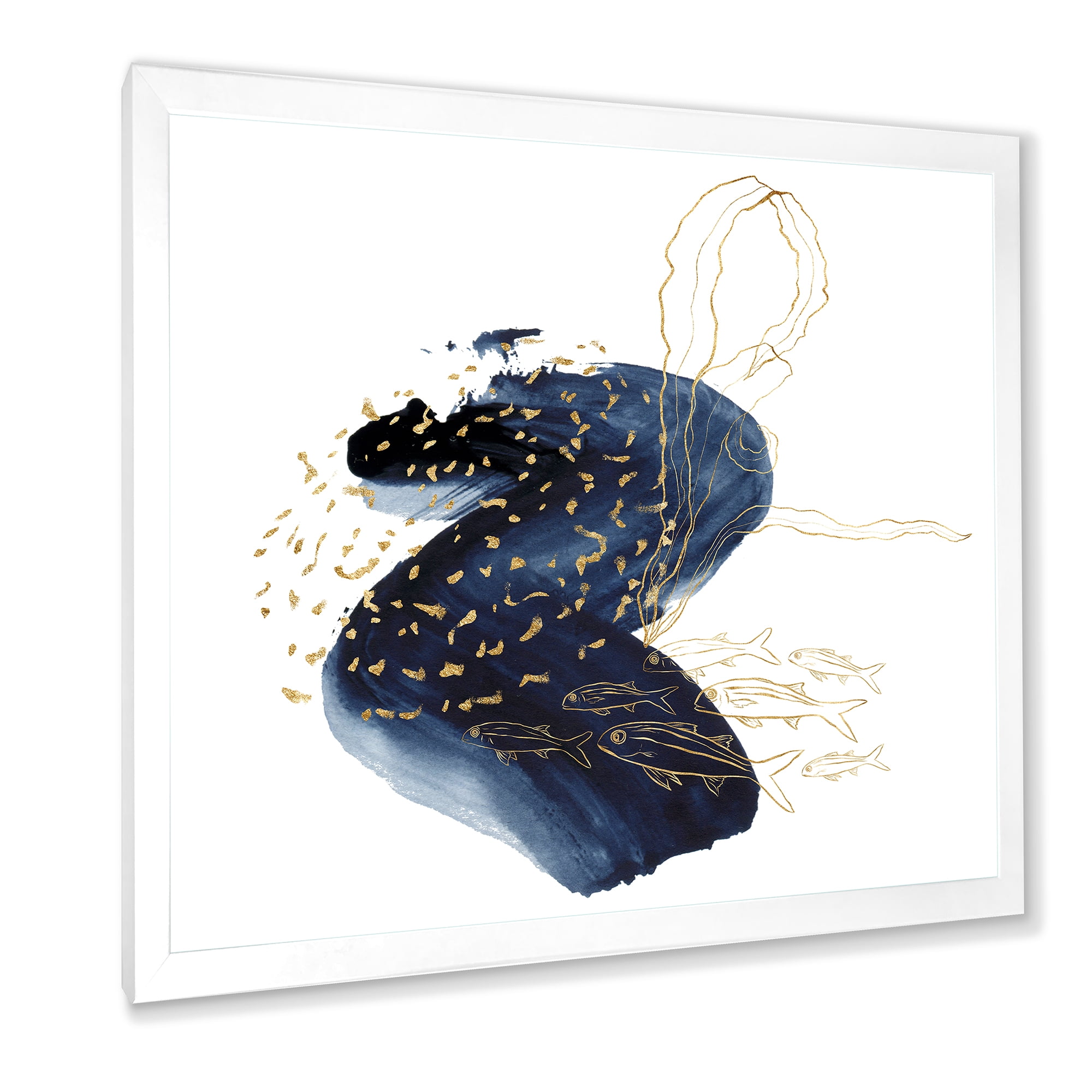 Designart 'Underwater Marine Life Classic Blue Square ' Farmhouse Framed Art Print