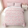 thumbnail image 2 of Erosebridal Pink Leopard Satin Bow Twin Quilt Set for Girls, Girly Cheetah Animal Print Twin Coverlet Set, 2 Pieces 1 Bedspread and 1 Pillowcase, 2 of 7