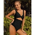 thumbnail image 4 of Attraco Women's One Piece Swimsuit Ruched Tummy High Cut Open Back V Neck Monokini, 4 of 7