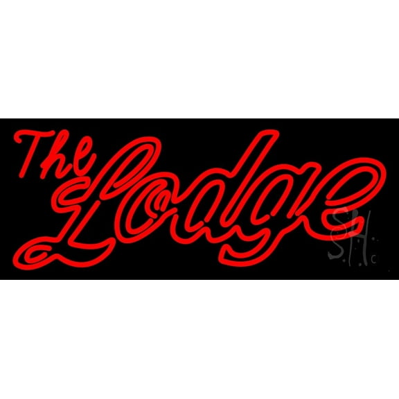 Cursive Red Lodge LED Neon Sign 10 x 24 - inches, Black Square Cut Acrylic Backing, with Dimmer - Bright and Premium built indoor LED Neon Sign for Defence Force.