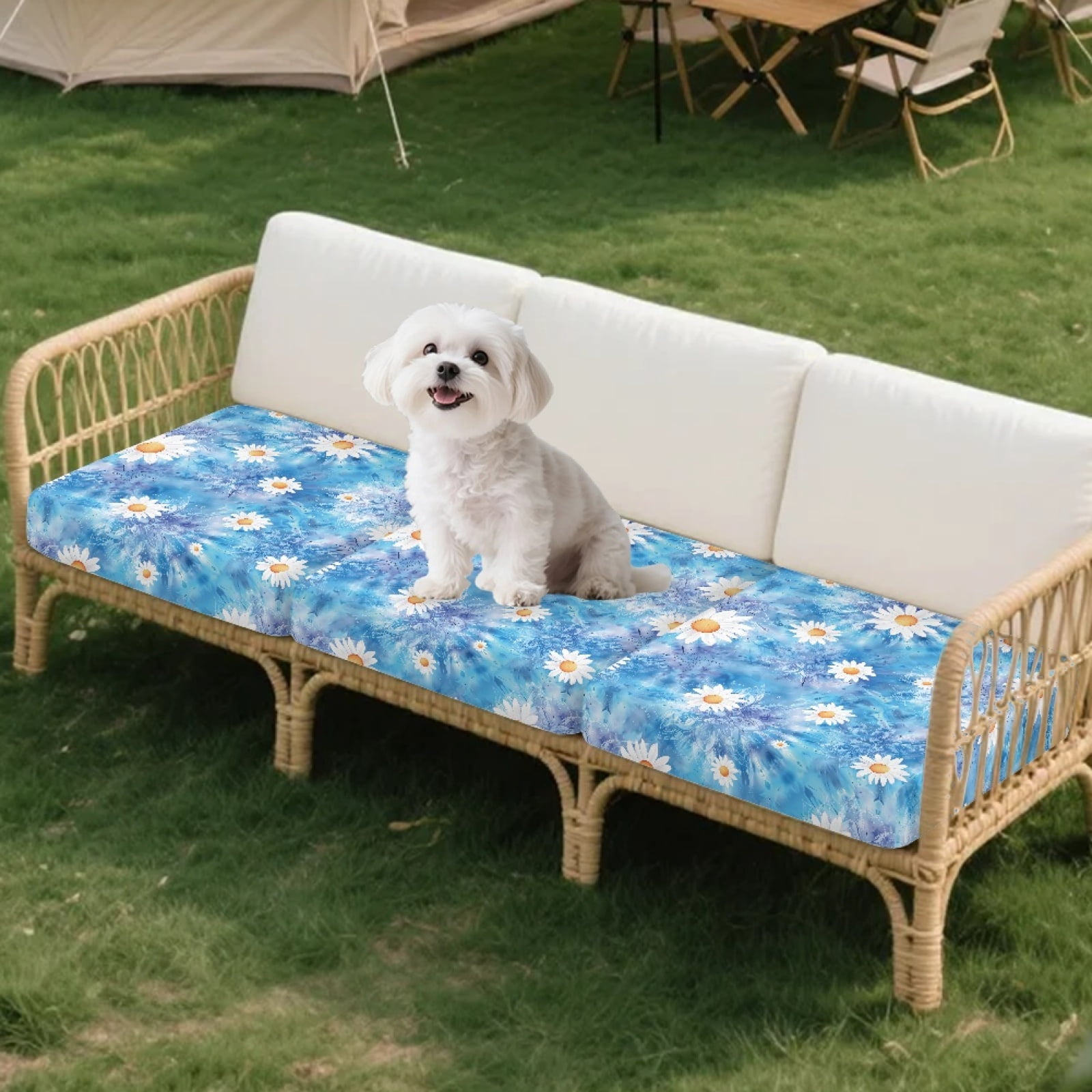 Xoenoiee Boho Mandala Daisy Flower Print Couch Cushion Covers, Soft Sofa Seat Covers for Sectional 3 Cushion Couch, Washable Sofa Slipcover with Elastic Bottom, Non-Slip Furniture Protector for Pets