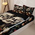 thumbnail image 3 of Castle Fairy Gothic Romantic Skeleton Couple Zipper Full Size Comforter Sets with Fitted Sheet and 2 Pillowcases,Vintage Floral Wildflower Zipper Bedding Set,Black Pink Red,4pcs,Black Reversible, 3 of 6