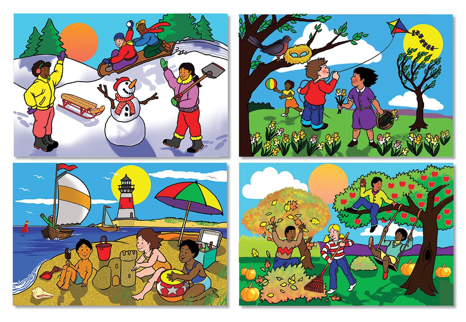 Describe nature. Изображения времен года для детей. Иллюстрации с изображением времен года. Картинки временаода. Времена года для дошкольников.