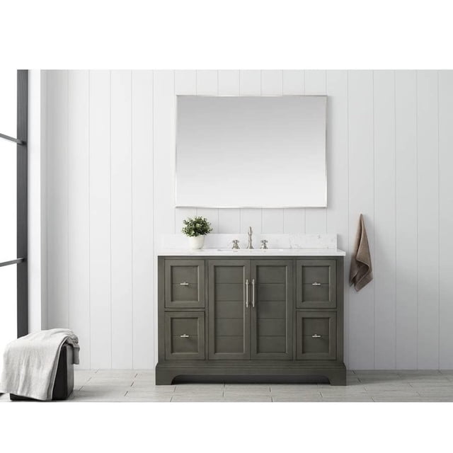 Vanity Art 48 Inch Single Sink Bathroom Vanity with Ceramic Sink and Engineered Marble Top, Without Mirror
