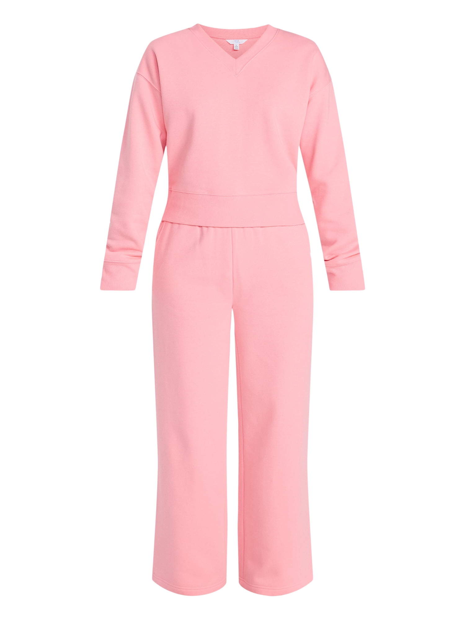Time and Tru Women's and Women's Plus V-Neck Sweatshirt and Pants Set, 2-Piece, Sizes XS-4X