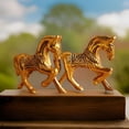 thumbnail image 4 of Golden Horse Figurine Set Decorative Showpiece for Tabletop & Shelf Display | Premium Metallic Finish Accent Piece, 4 of 4