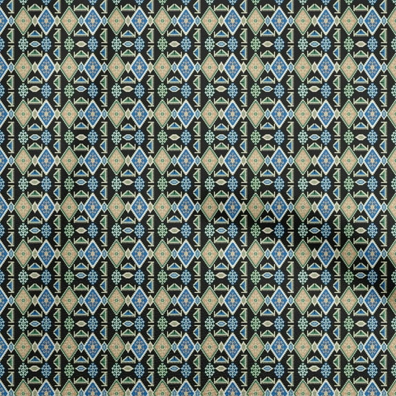 oneOone Polyester Spandex Black Fabric Asian Kilim Diy Clothing Quilting Fabric Print Fabric By Yard 56 Inch Wide