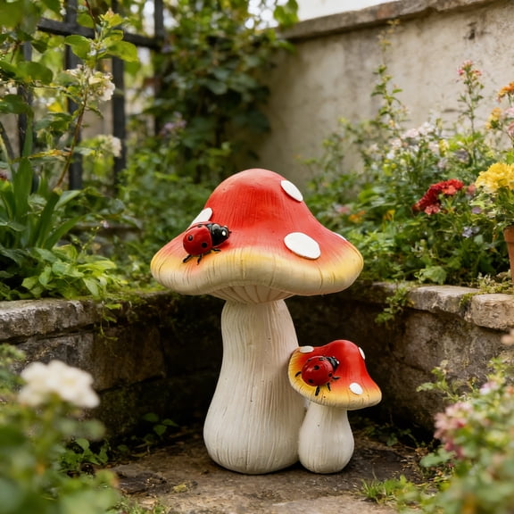 Eespoir Outdoor Garden Resin Ornaments, Artificial Mushrooms Decorative Designs, Fairy Garden Statues, for Pathway, Flower Bed, Patio, Weather Resistant