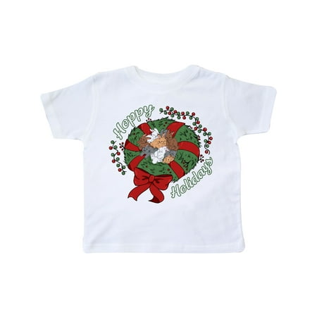 

Inktastic Hoppy Holidays Bunnies in Christmas Wreath with Red Bow Gift Toddler Boy or Toddler Girl T-Shirt