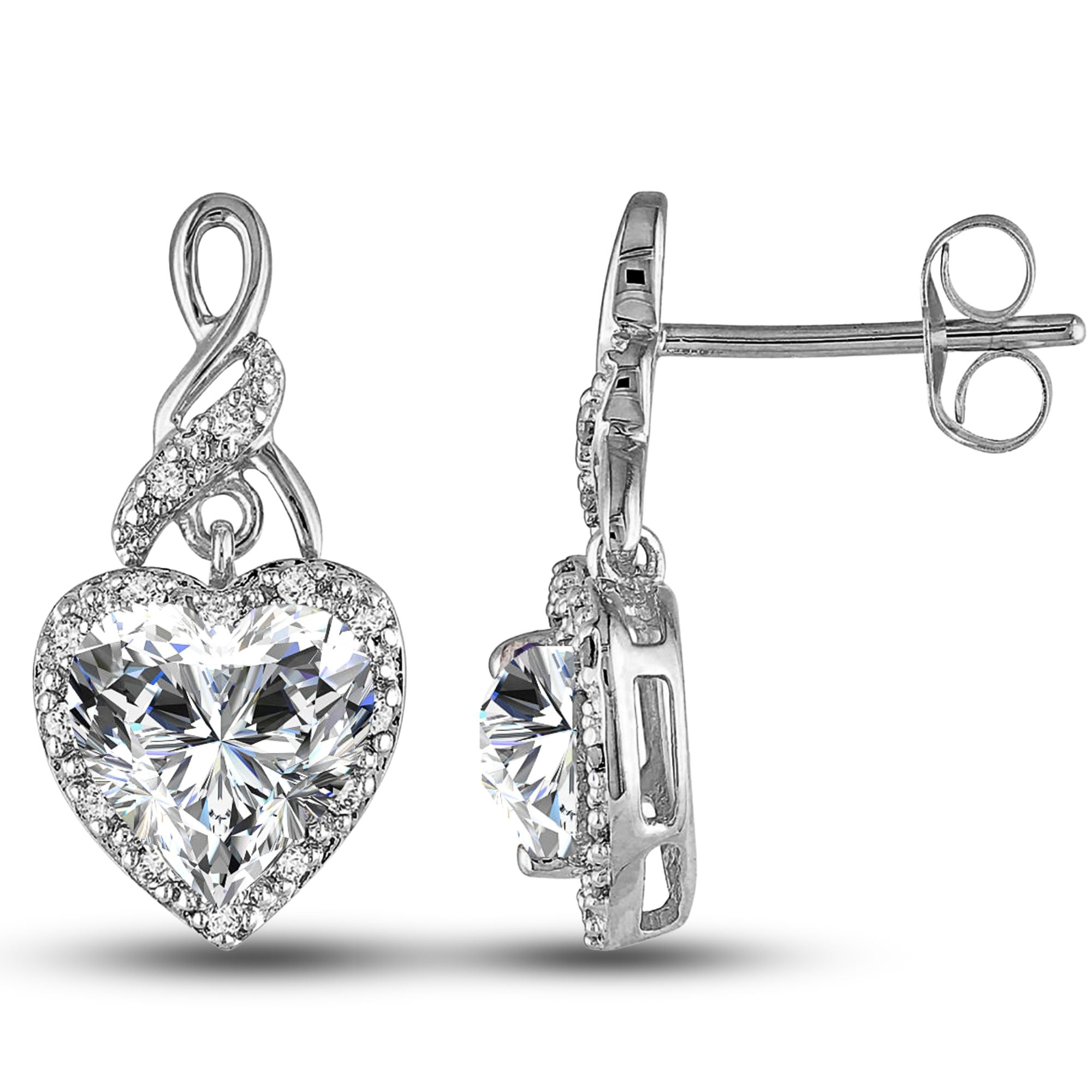 Heart Shape Blue Cz Drop Stud Earrings Womens Ginger Lyne Collection